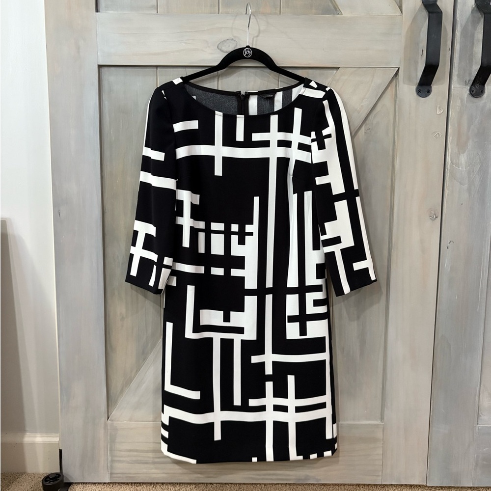 Ann Taylor Monochrome Long Sleeve Dress